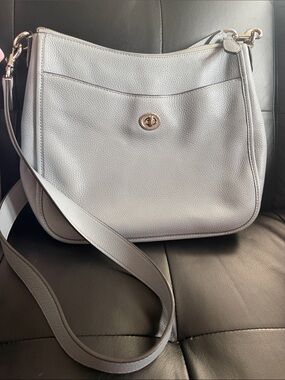 Coach Pebbled Leather Shoulder Bag in Light Blue Gray